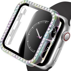 Bling Screen Protector Case For Apple Watch Series 7 & 8 45mm; Women Glitter Full Protective Clear Hard PC Cover Compatible With IWatch Series 7/8 45 (Color: Clear+Seven Colors, size: 42mm)